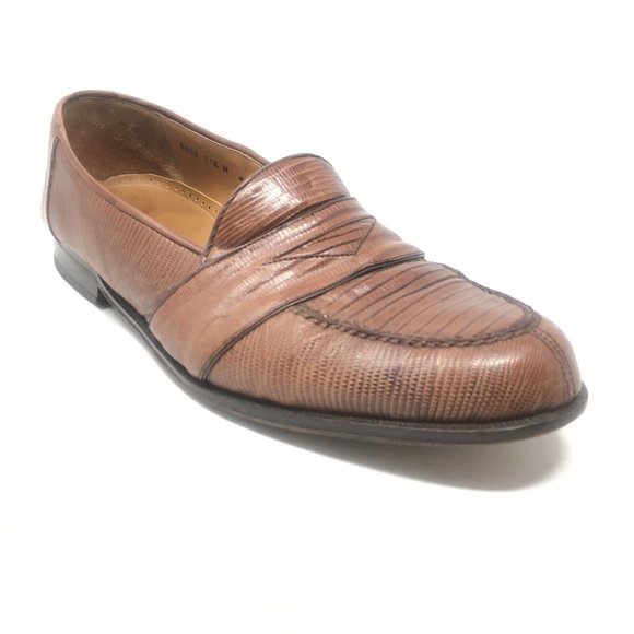 Magnanni Loafers Shoes Size 11.5 Brown Full Lizard - Picture 1 of 10